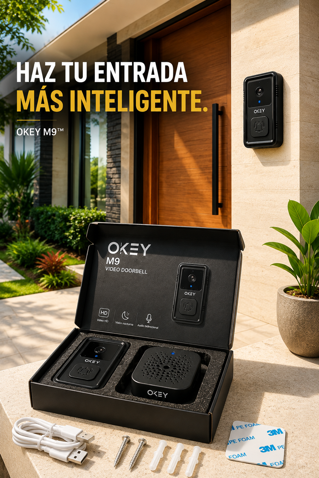 Kit OKEY M9™ — Tu Entrada Inteligente Sin Cables ni Obras