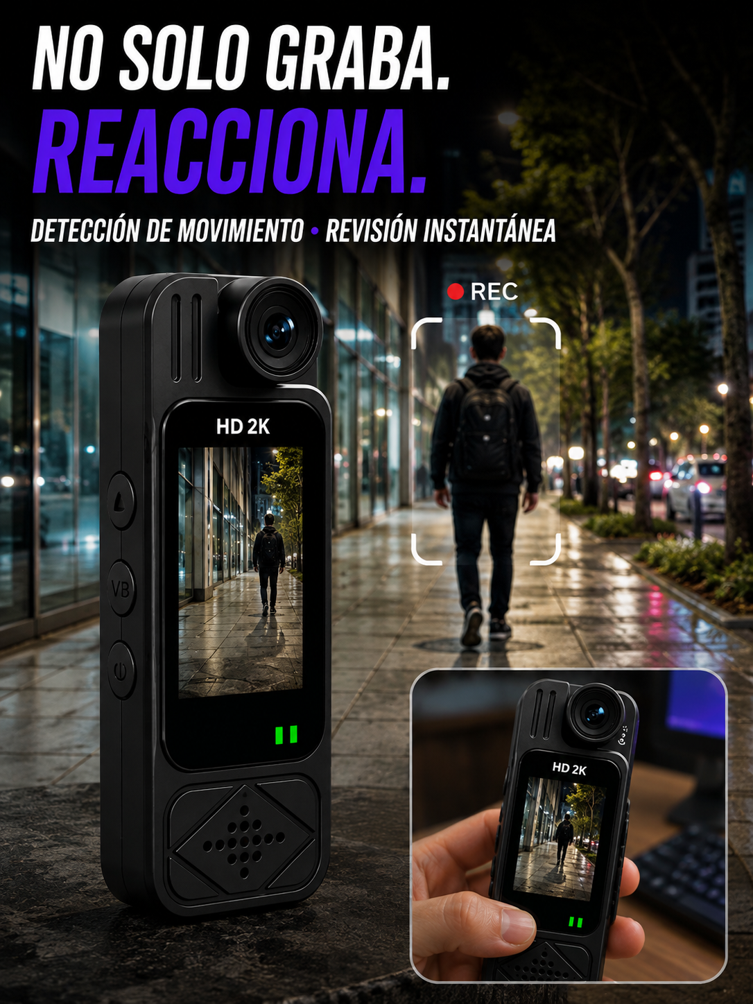 BODYCAM 2K™ 5X PRO — Visión Inteligente 180°