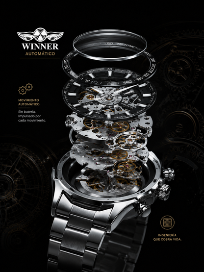 RELOJ WINNER AUTOMÁTICO SKELETON | EDICIÓN MECÁNICA PREMIUM