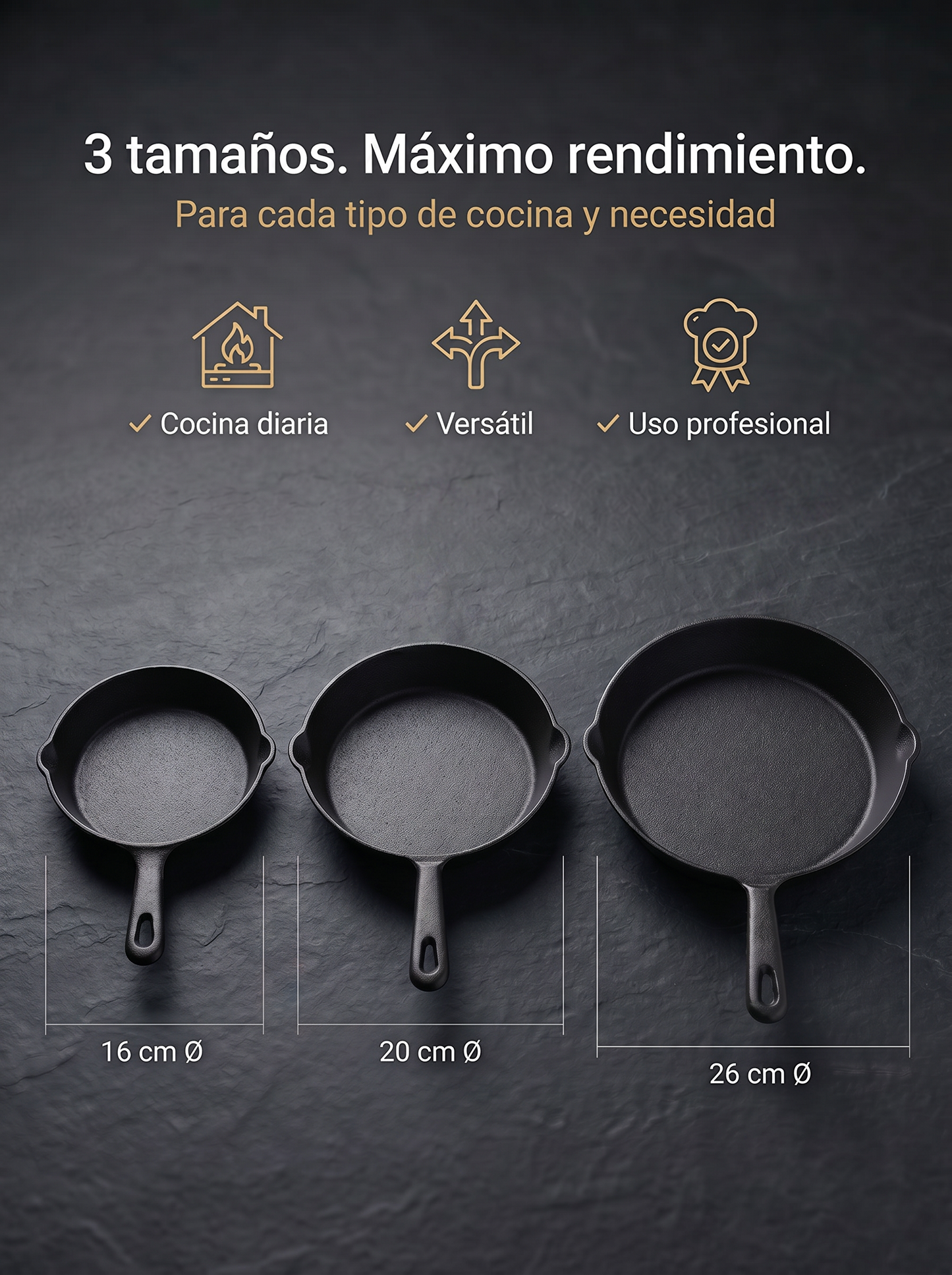Set Completo de 3 Sartenes de Hierro Fundido + 🎁 2 Guías GRATIS